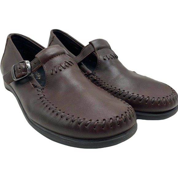 Dexter Shoes - Dexter Women's Brown Leather Mary Jane T Strap Comfort Buckle Moc Toe Shoes 8 M